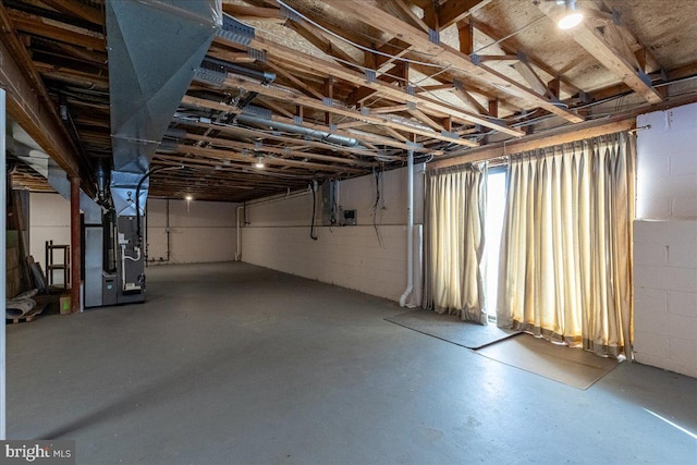 basement featuring heating unit