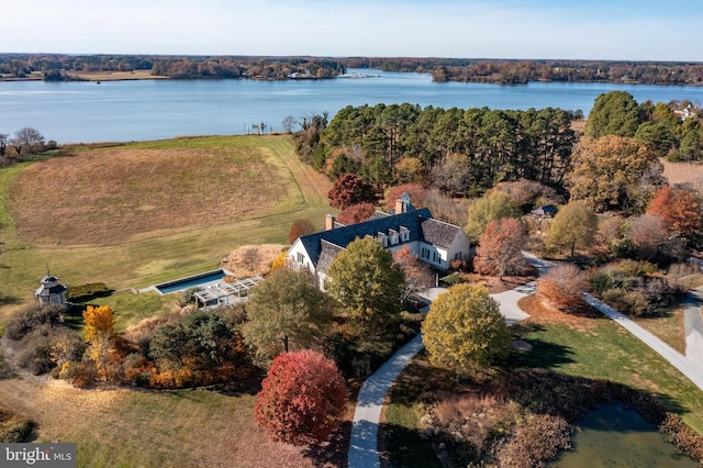bird's eye view featuring a water view