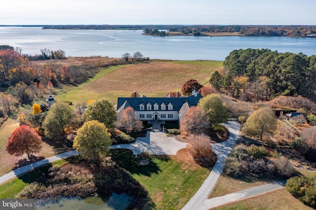 aerial view with a water view