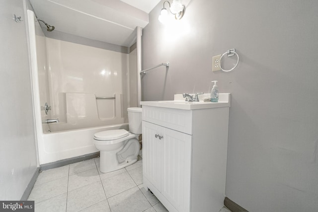 full bathroom featuring tile patterned floors, vanity, shower / bathtub combination, and toilet