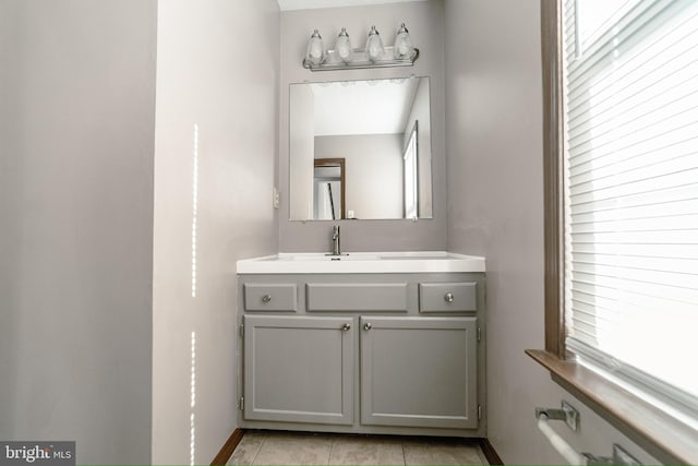 bathroom with tile patterned floors and vanity