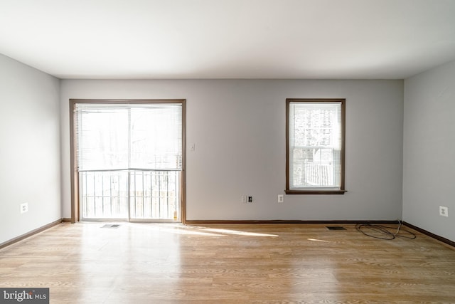 empty room featuring a wealth of natural light and light hardwood / wood-style flooring