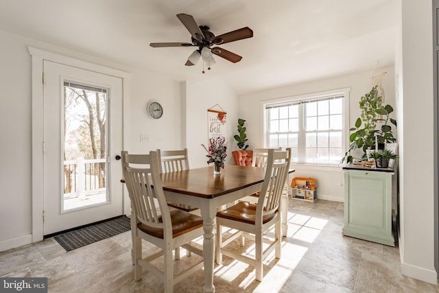 dining room with ceiling fan