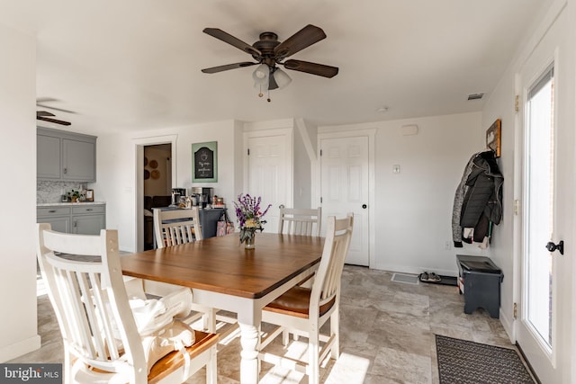 dining area featuring ceiling fan