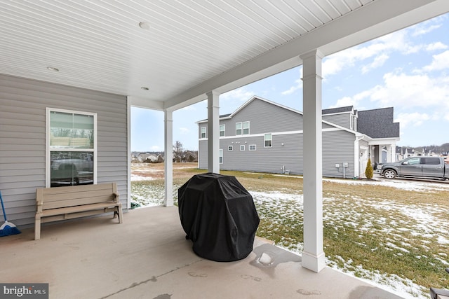 view of patio featuring a grill