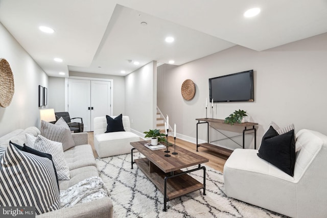 living room featuring light wood-type flooring