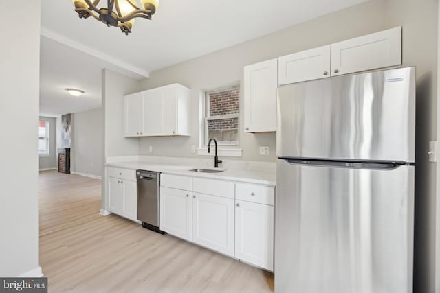 kitchen featuring sink, stainless steel appliances, and white cabinetry