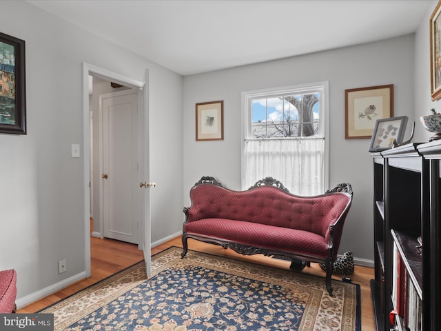 sitting room with hardwood / wood-style floors