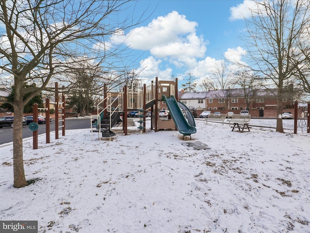 view of snow covered playground