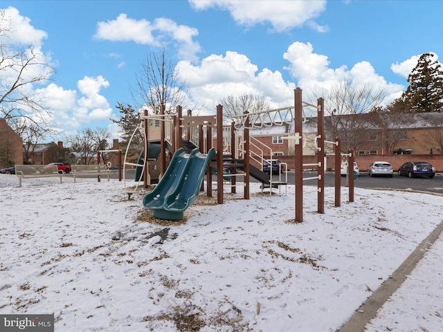 view of snow covered playground