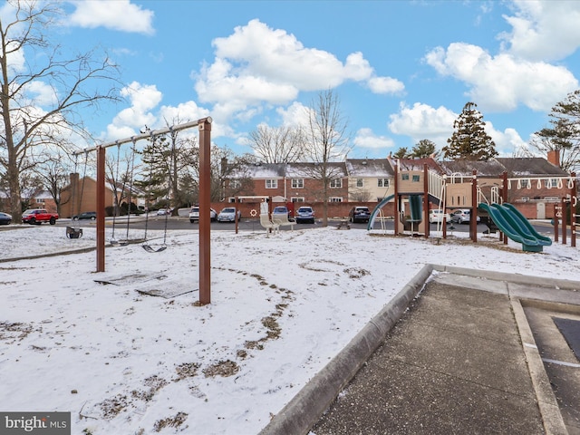 view of snow covered playground