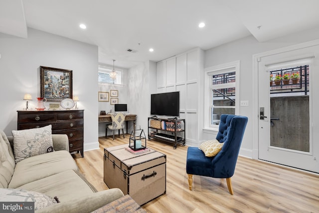 living room with light wood-type flooring