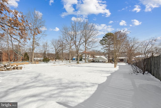 view of yard covered in snow