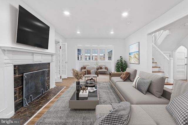 living room featuring dark hardwood / wood-style flooring