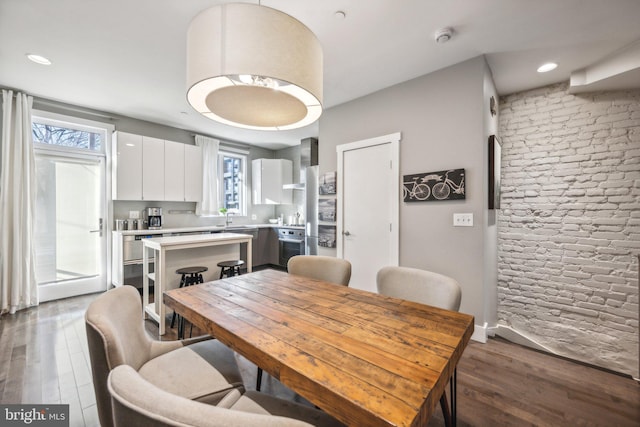 dining area featuring dark hardwood / wood-style floors and sink