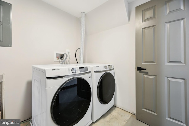 laundry room featuring washing machine and dryer and electric panel