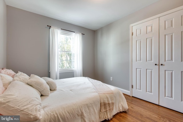 bedroom featuring hardwood / wood-style flooring and a closet