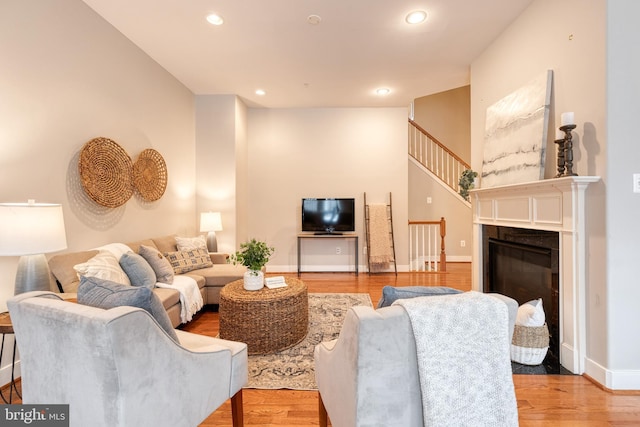 living room with hardwood / wood-style floors