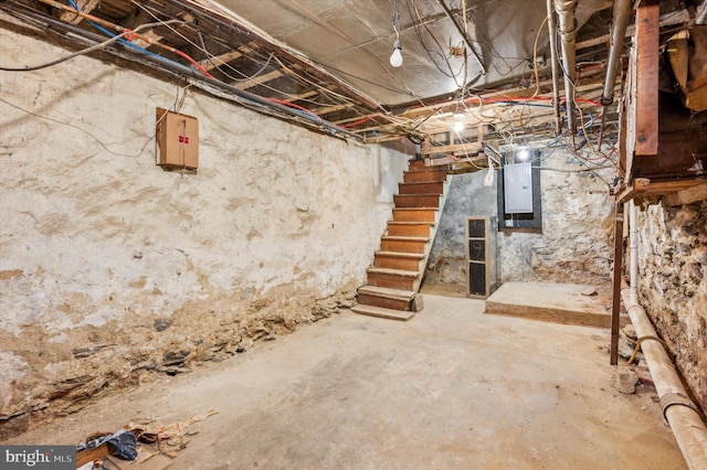 basement with electric panel