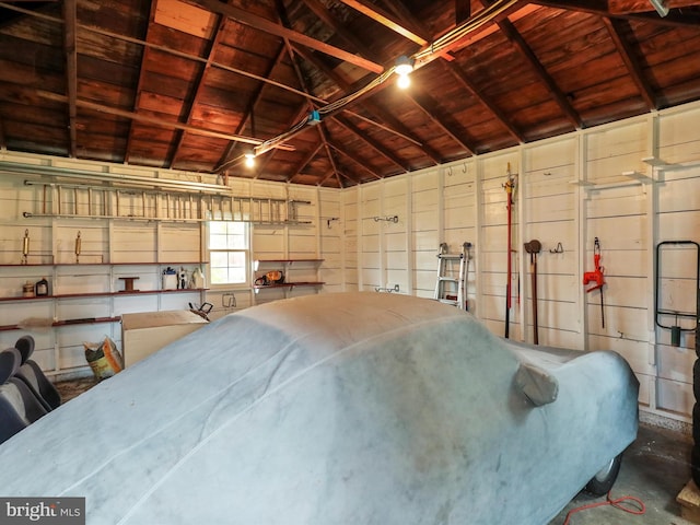 garage with wooden ceiling