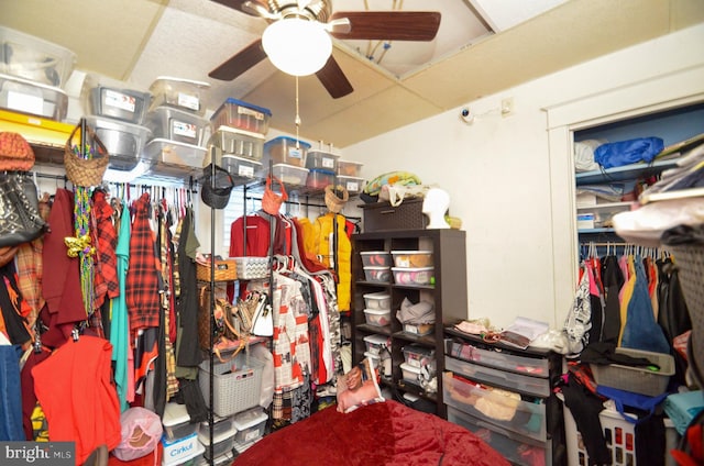 interior space featuring ceiling fan