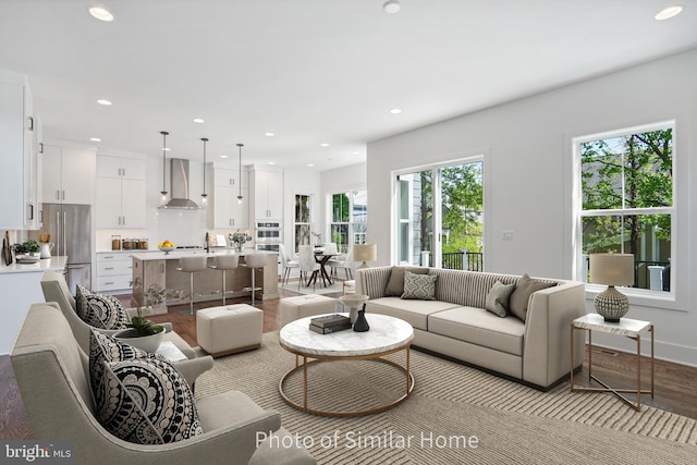 living room featuring light wood-type flooring