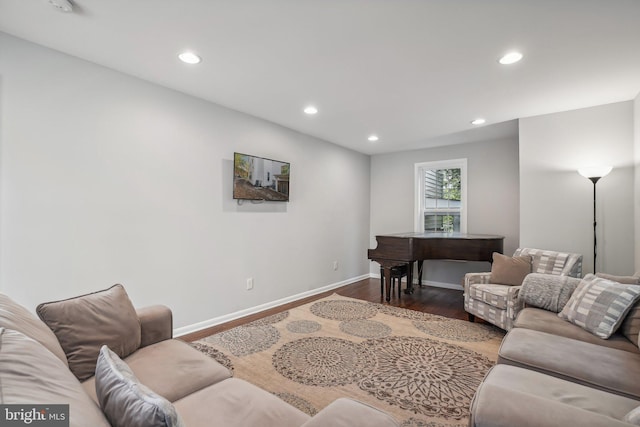 living room featuring dark wood-type flooring