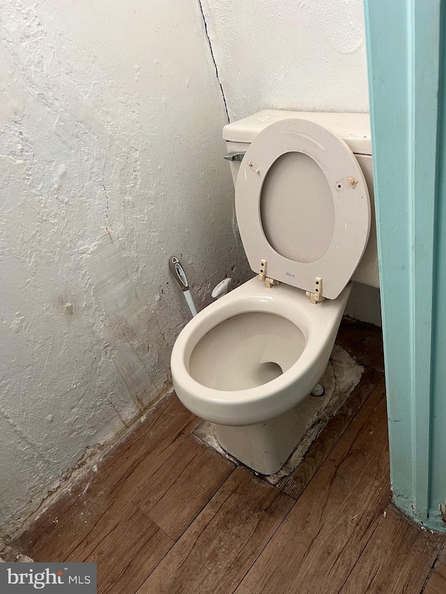 bathroom with hardwood / wood-style floors and toilet