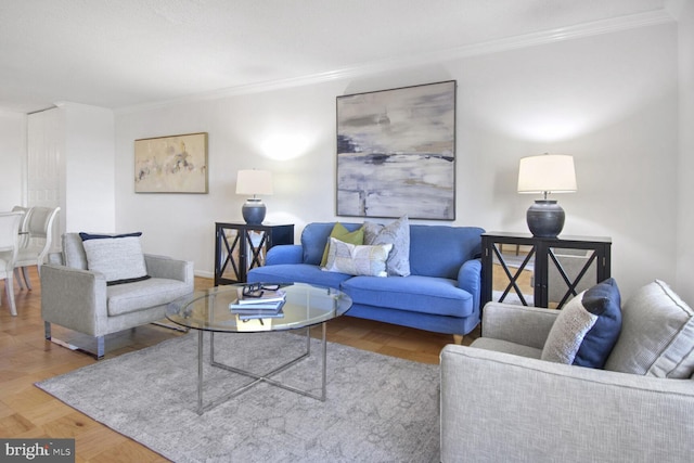 living room featuring ornamental molding