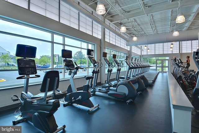39281 Piney Dr Unit 55115, Bethany Beach, DE 19930 - gym with a towering ceiling
