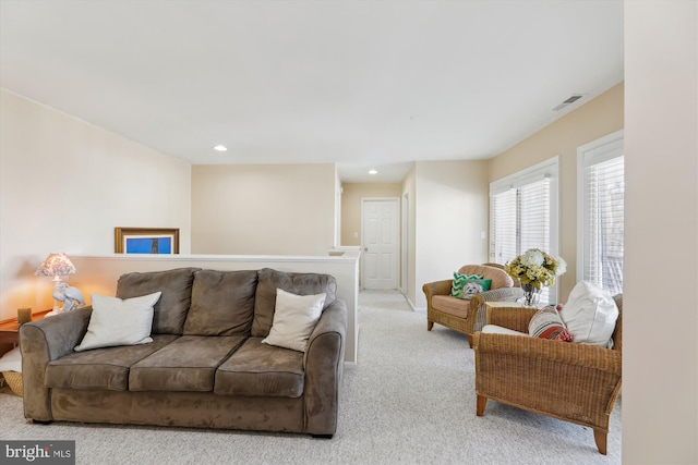 living room with light carpet