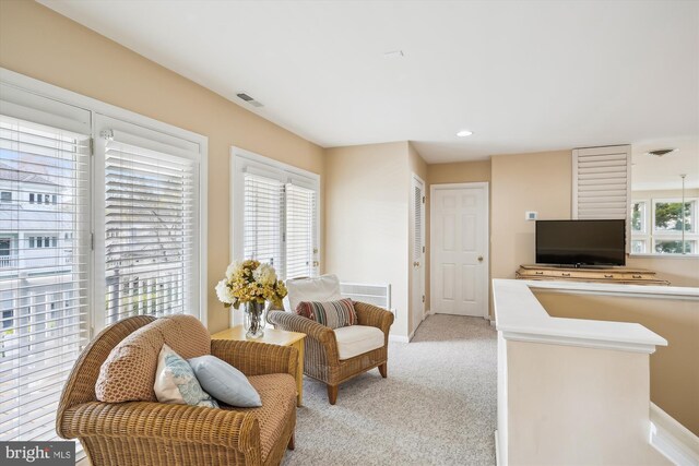 39281 Piney Dr Unit 55115, Bethany Beach, DE 19930 - sitting room with visible vents, recessed lighting, baseboards, and light colored carpet