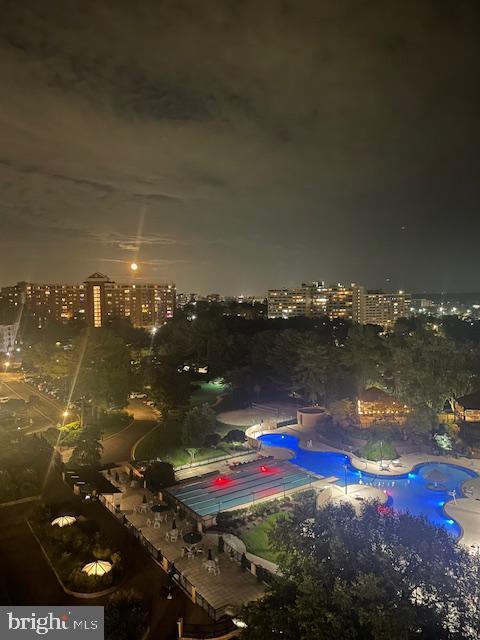 aerial view at night with a view of city lights