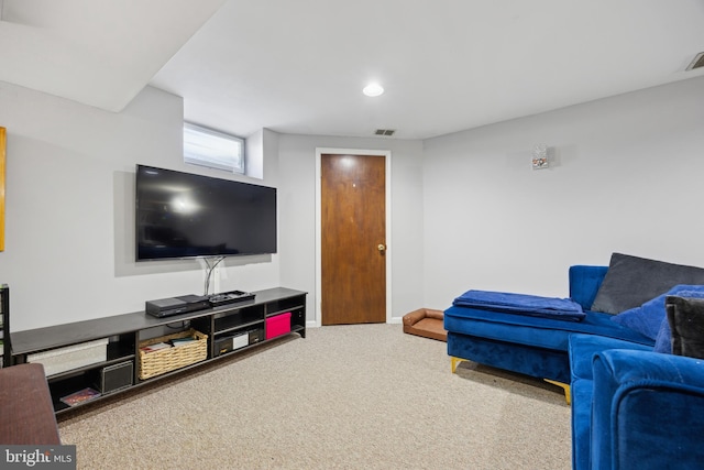 living room with carpet floors