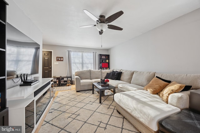 living room with ceiling fan