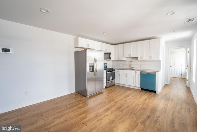 kitchen with white cabinets, sink, appliances with stainless steel finishes, and tasteful backsplash