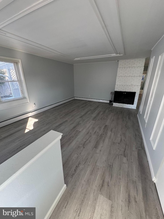 unfurnished living room featuring dark hardwood / wood-style floors and a fireplace