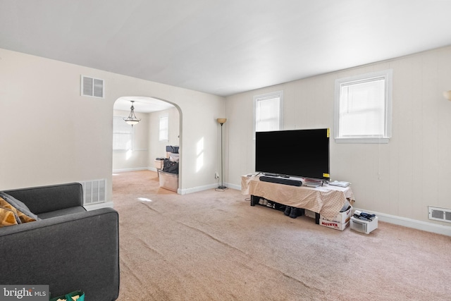 living room featuring plenty of natural light and carpet