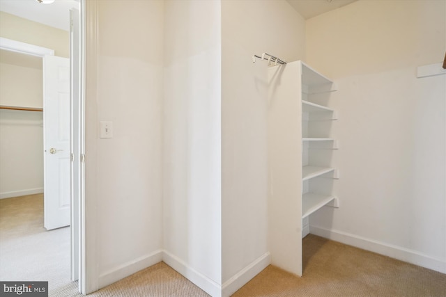 spacious closet with light colored carpet