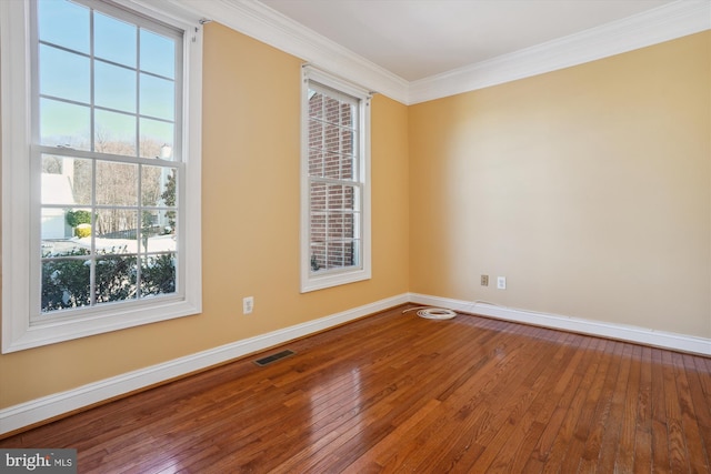 spare room featuring hardwood / wood-style flooring and crown molding