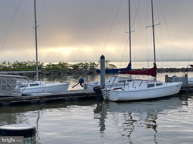 view of dock with a water view