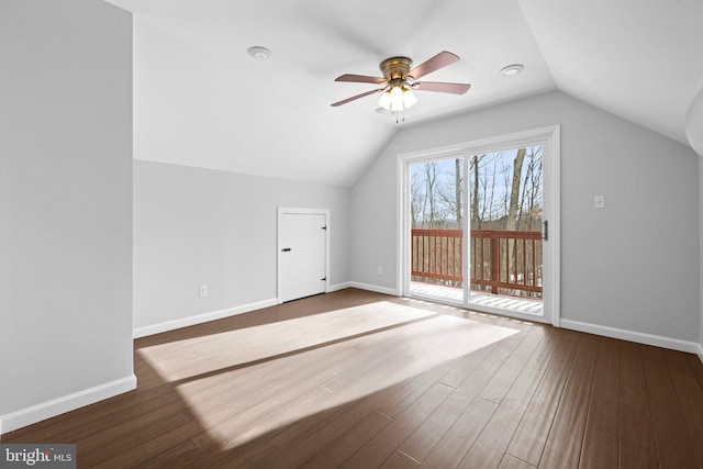 bonus room with vaulted ceiling, ceiling fan, and hardwood / wood-style floors