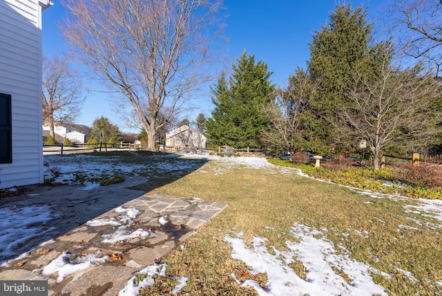 view of yard covered in snow