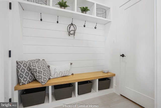 mudroom featuring light tile patterned flooring