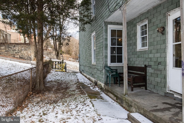 view of snow covered exterior