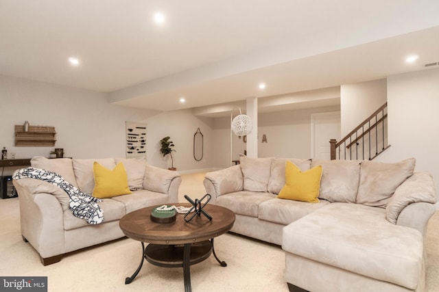 living room with light carpet