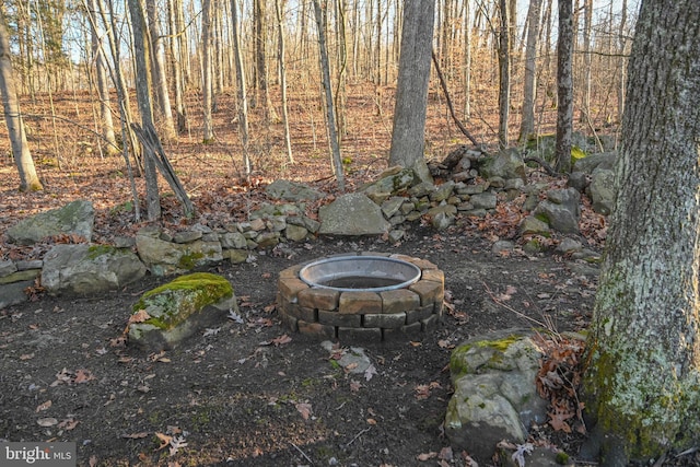 view of yard with an outdoor fire pit