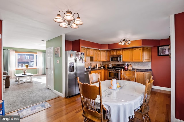 dining room with a chandelier and wood-type flooring