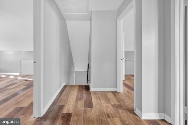 corridor with wood-type flooring