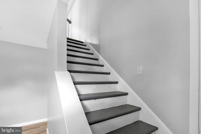 staircase featuring hardwood / wood-style flooring